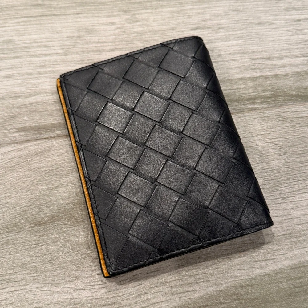 Bottega Veneta Navy Blue Abyss Intrecciato Calfskin Leather Flap Wallet